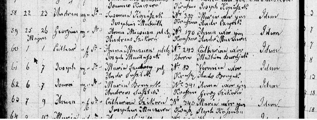 Výřez zápisu: Křest Josefa Martáska (1882)