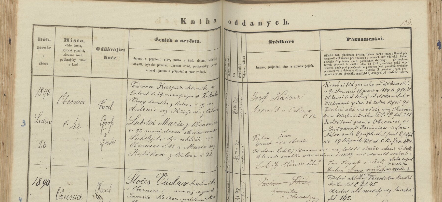 Výřez zápisu: Sňatek Kašpara Vávry a Marie Labské